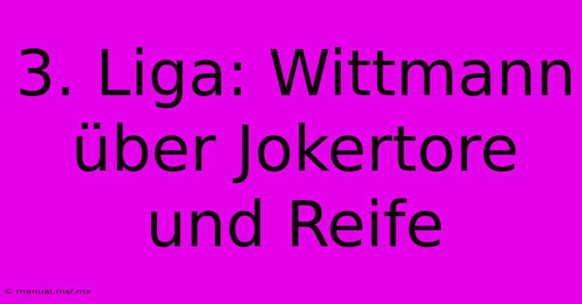 3. Liga: Wittmann Über Jokertore Und Reife