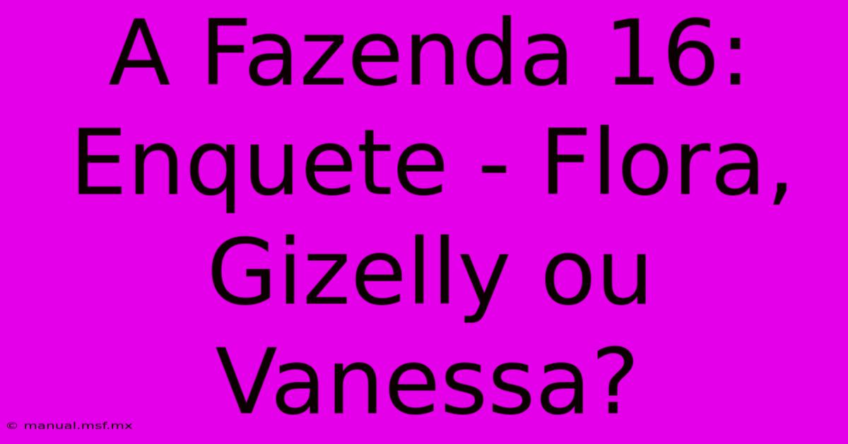 A Fazenda 16: Enquete - Flora, Gizelly Ou Vanessa?