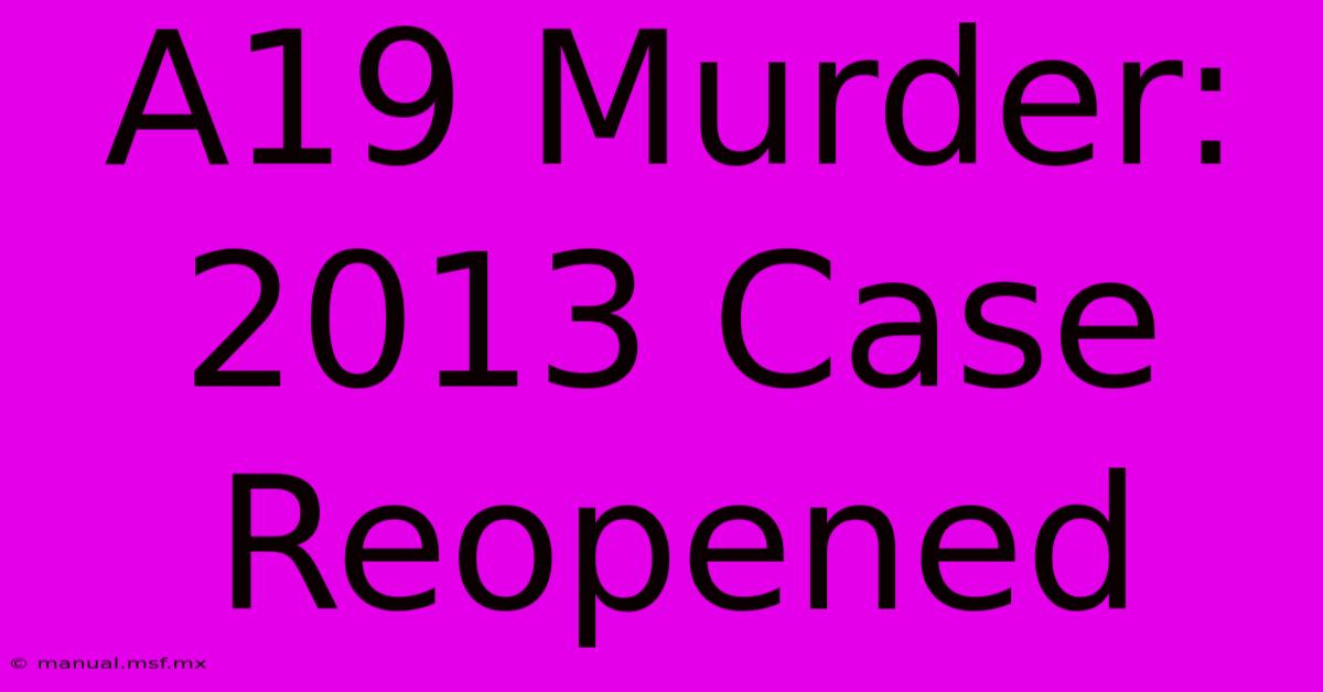 A19 Murder: 2013 Case Reopened  