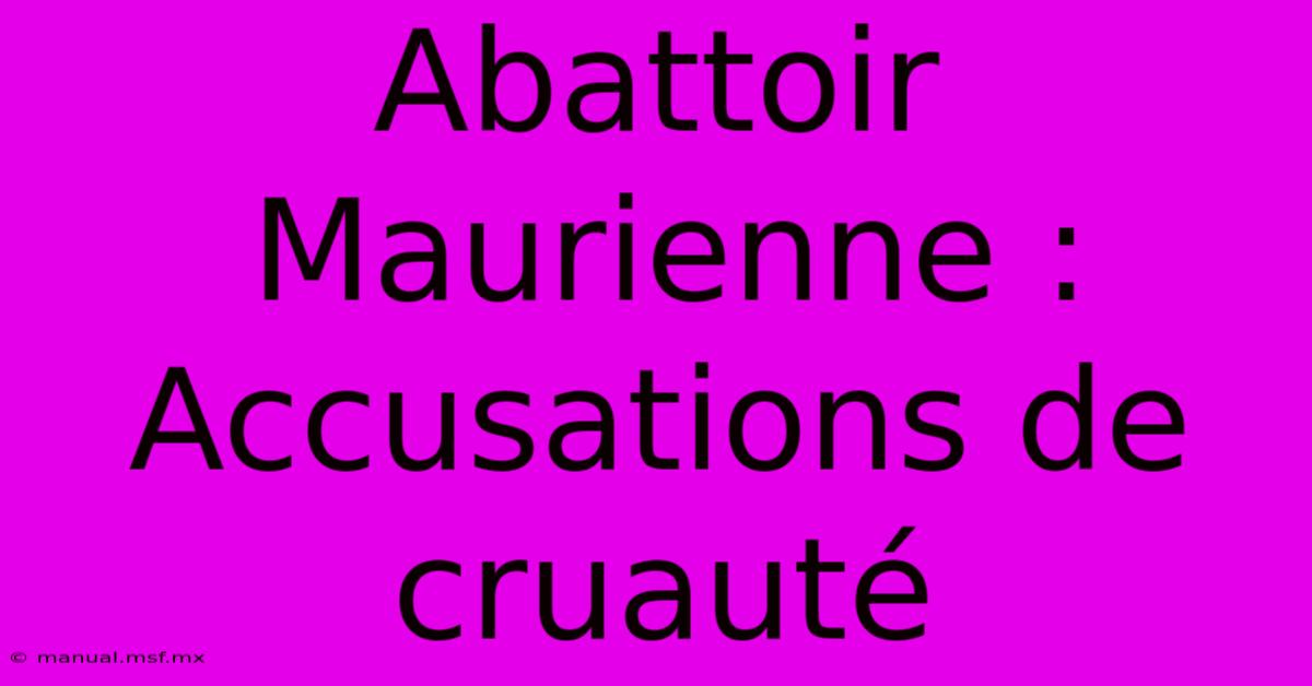 Abattoir Maurienne : Accusations De Cruauté