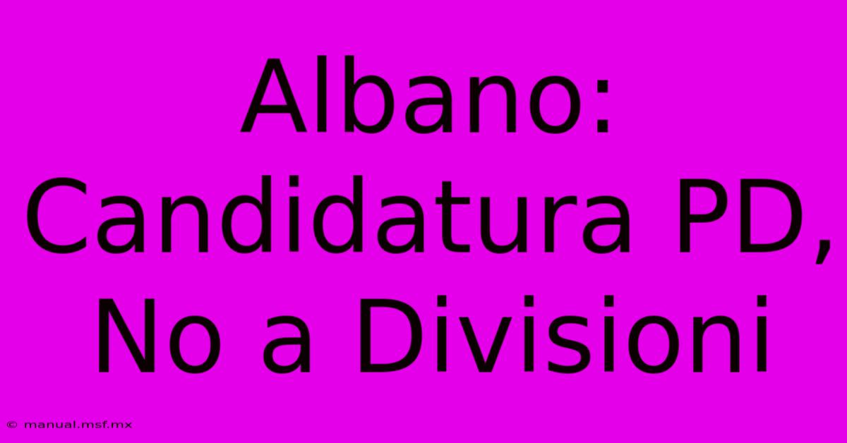 Albano: Candidatura PD, No A Divisioni