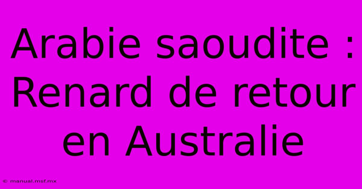 Arabie Saoudite : Renard De Retour En Australie