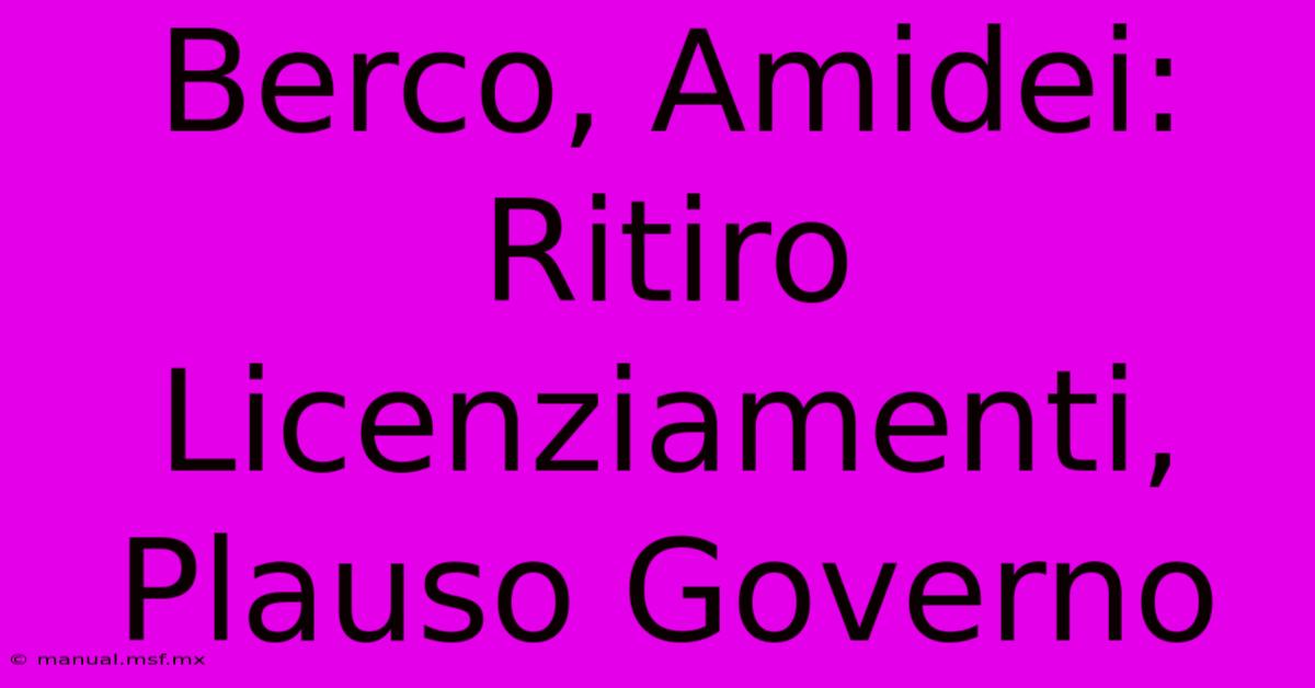 Berco, Amidei: Ritiro Licenziamenti, Plauso Governo