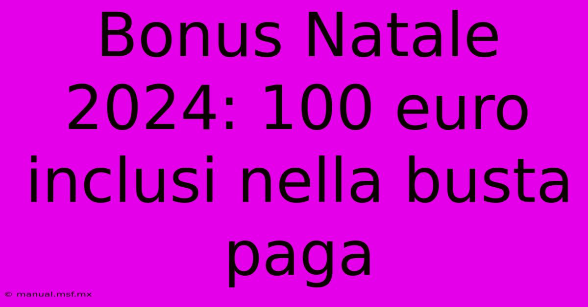 Bonus Natale 2024: 100 Euro Inclusi Nella Busta Paga