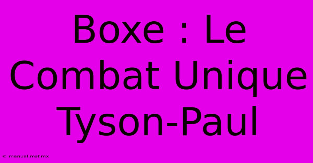 Boxe : Le Combat Unique Tyson-Paul