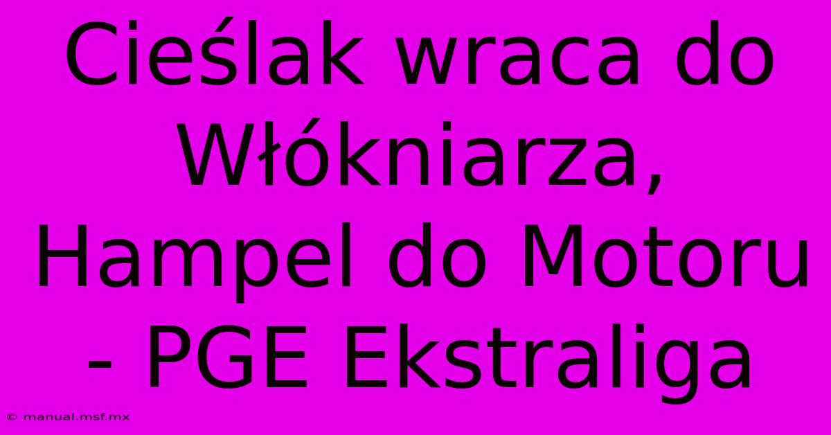 Cieślak Wraca Do Włókniarza, Hampel Do Motoru - PGE Ekstraliga