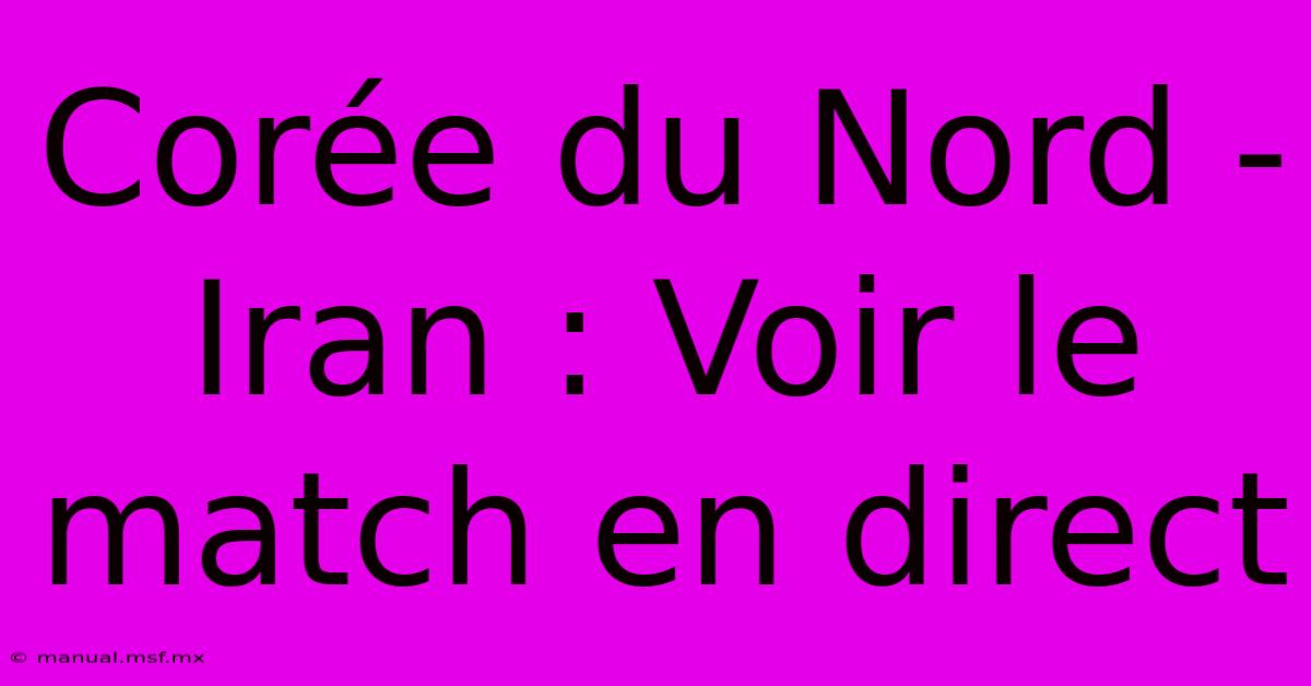 Corée Du Nord - Iran : Voir Le Match En Direct