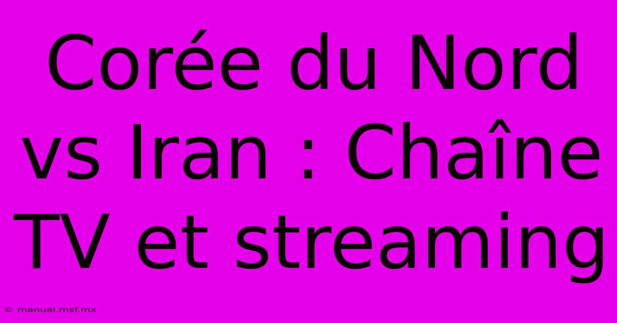 Corée Du Nord Vs Iran : Chaîne TV Et Streaming