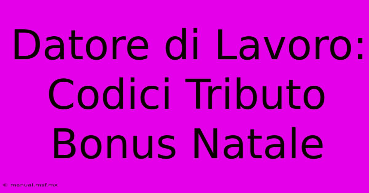 Datore Di Lavoro: Codici Tributo Bonus Natale