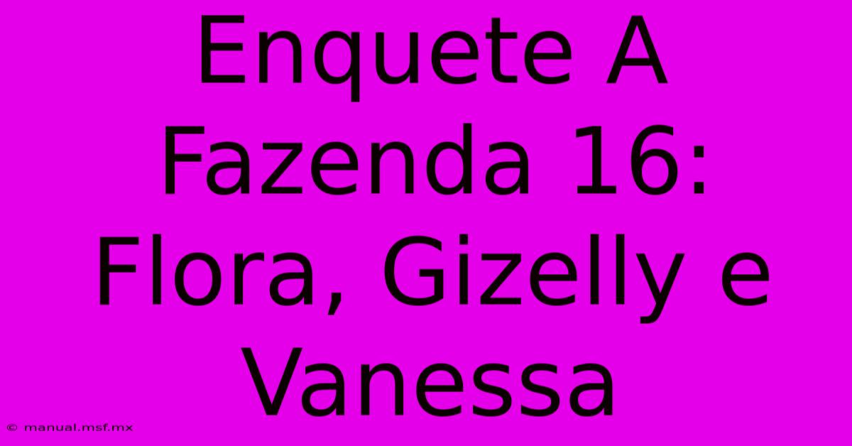 Enquete A Fazenda 16: Flora, Gizelly E Vanessa