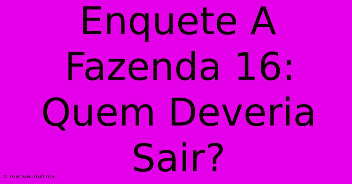 Enquete A Fazenda 16: Quem Deveria Sair?