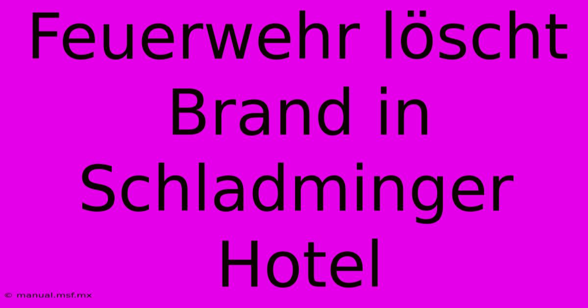 Feuerwehr Löscht Brand In Schladminger Hotel