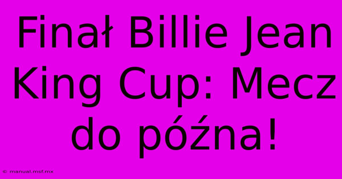 Finał Billie Jean King Cup: Mecz Do Późna!