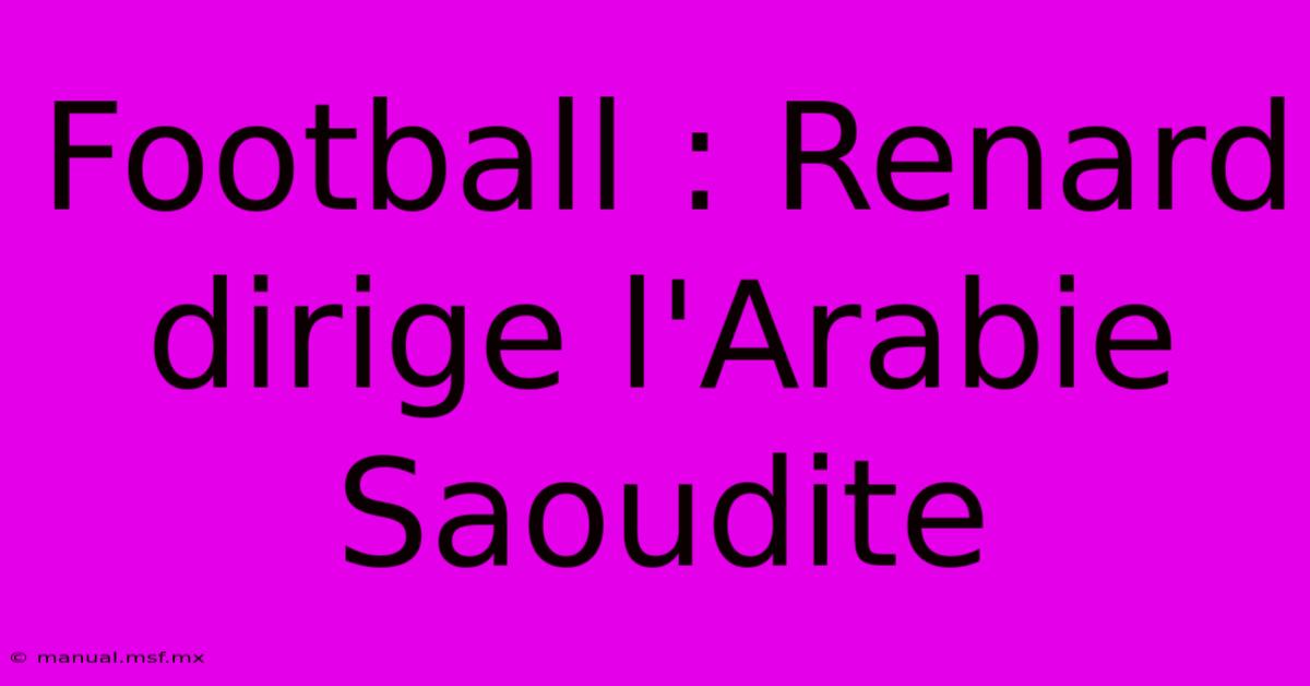 Football : Renard Dirige L'Arabie Saoudite