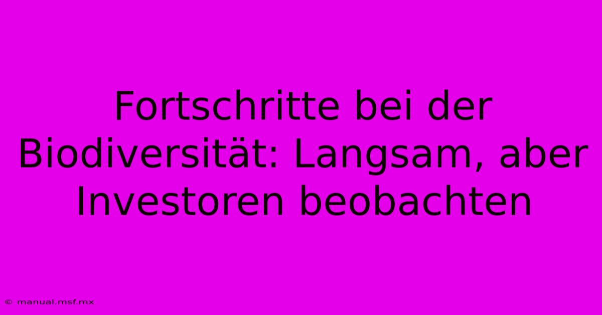 Fortschritte Bei Der Biodiversität: Langsam, Aber Investoren Beobachten 