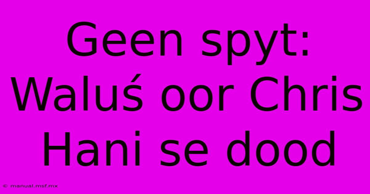 Geen Spyt: Waluś Oor Chris Hani Se Dood