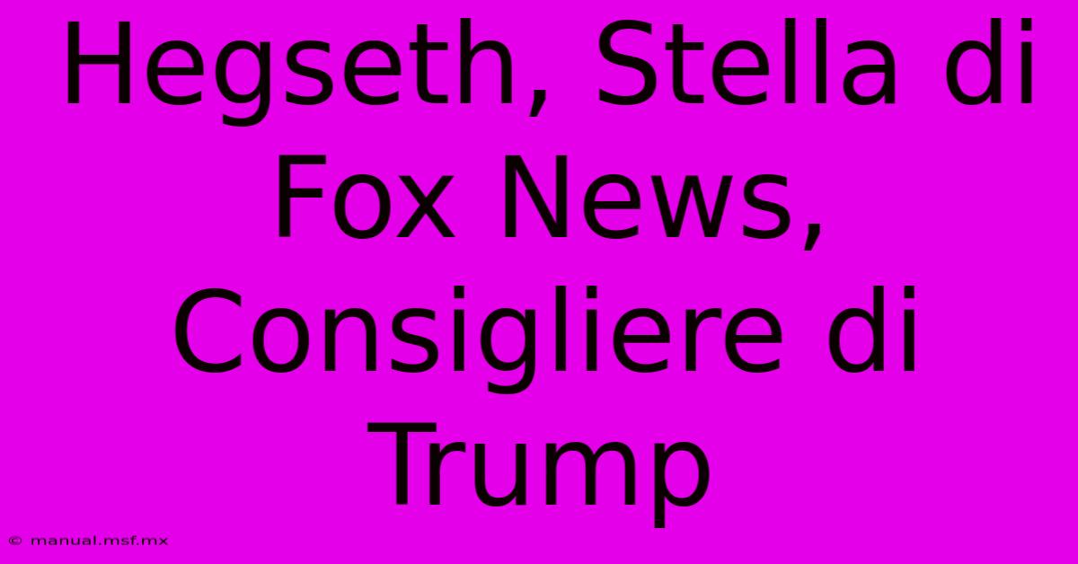 Hegseth, Stella Di Fox News, Consigliere Di Trump