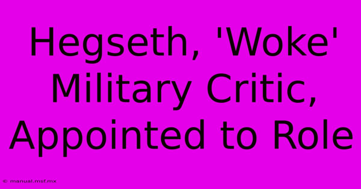 Hegseth, 'Woke' Military Critic, Appointed To Role