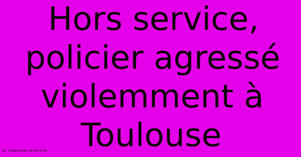 Hors Service, Policier Agressé Violemment À Toulouse