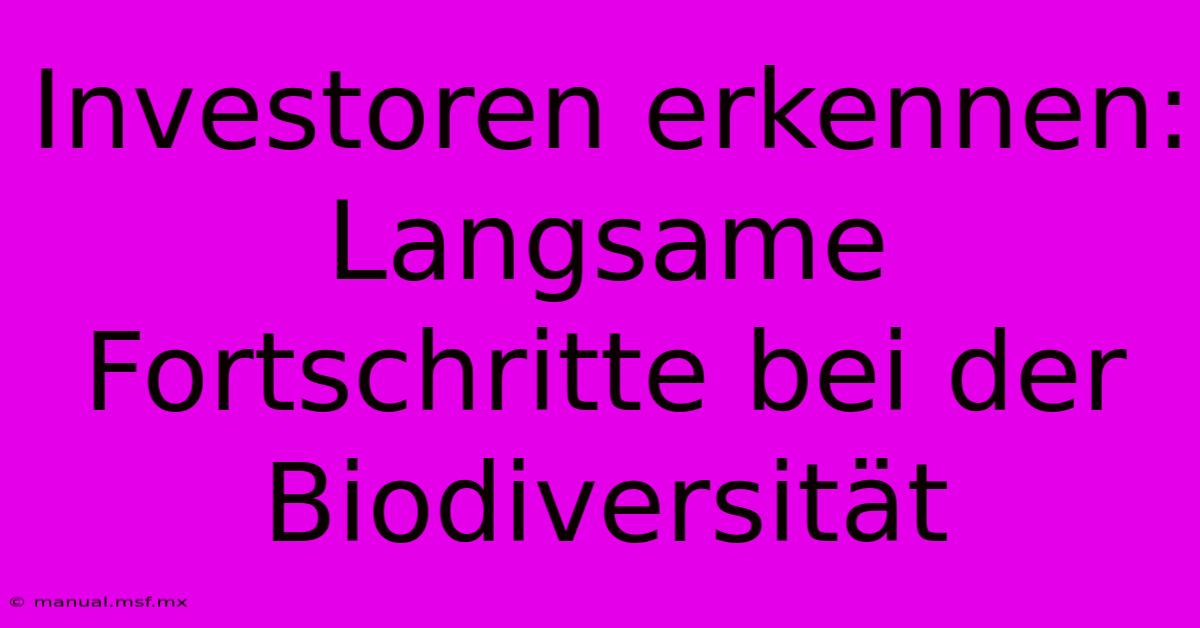 Investoren Erkennen: Langsame Fortschritte Bei Der Biodiversität