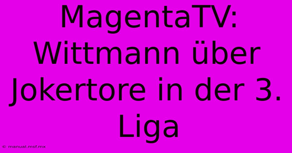 MagentaTV: Wittmann Über Jokertore In Der 3. Liga