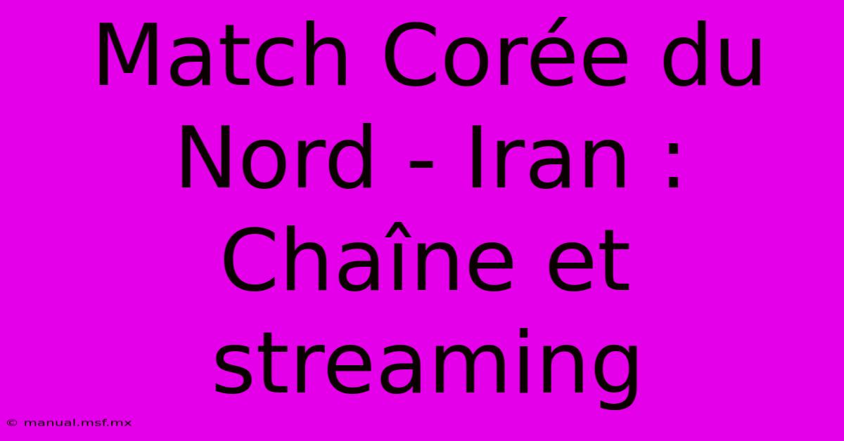 Match Corée Du Nord - Iran : Chaîne Et Streaming