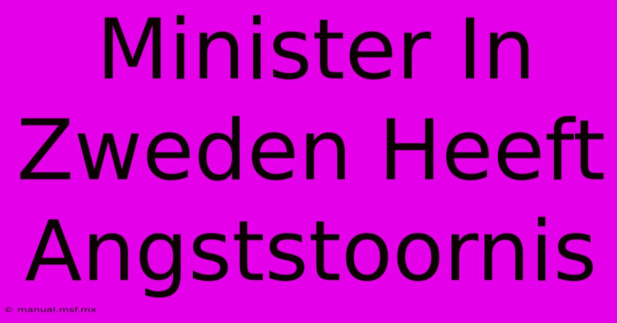 Minister In Zweden Heeft Angststoornis 