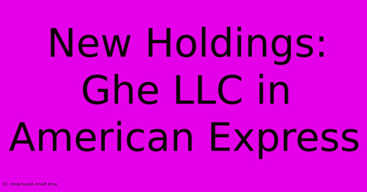 New Holdings: Ghe LLC In American Express