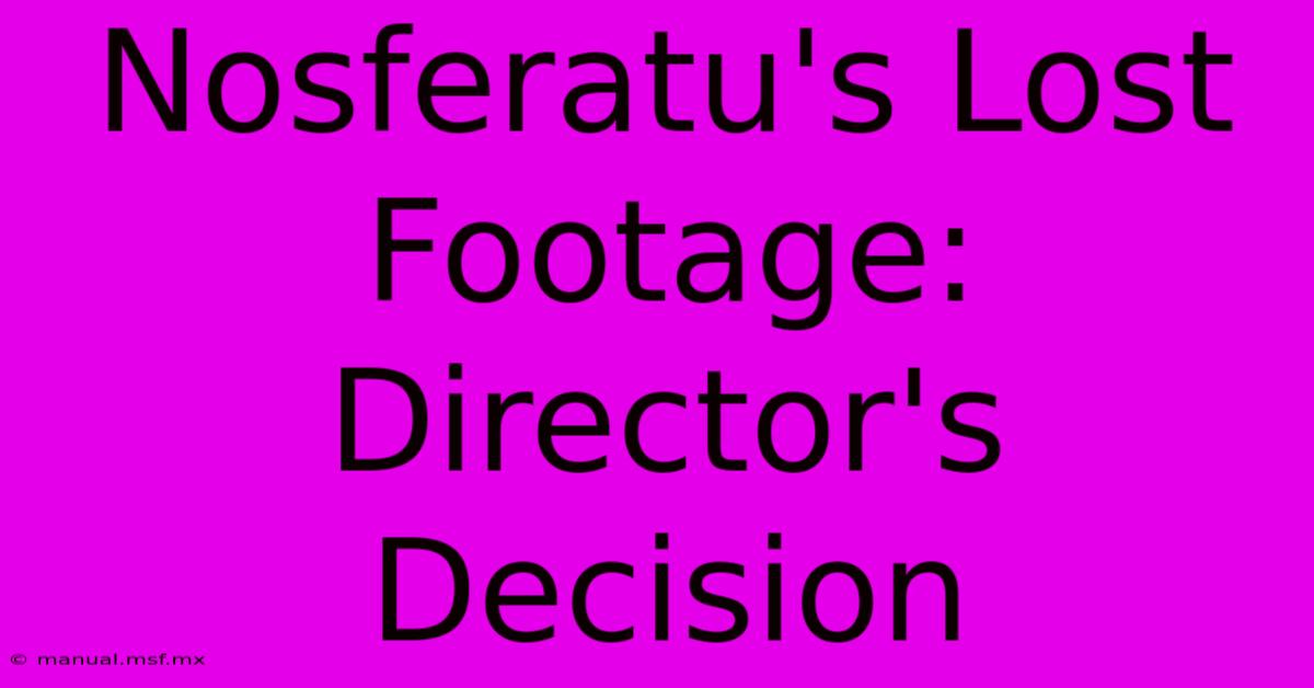 Nosferatu's Lost Footage: Director's Decision