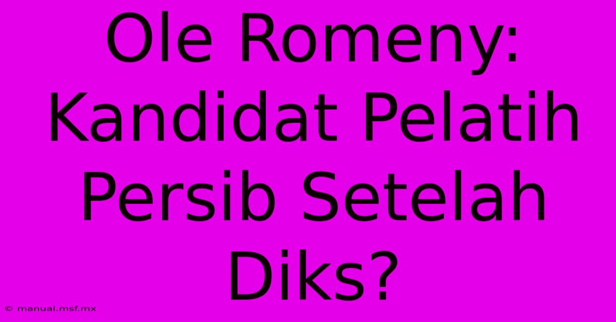 Ole Romeny: Kandidat Pelatih Persib Setelah Diks? 