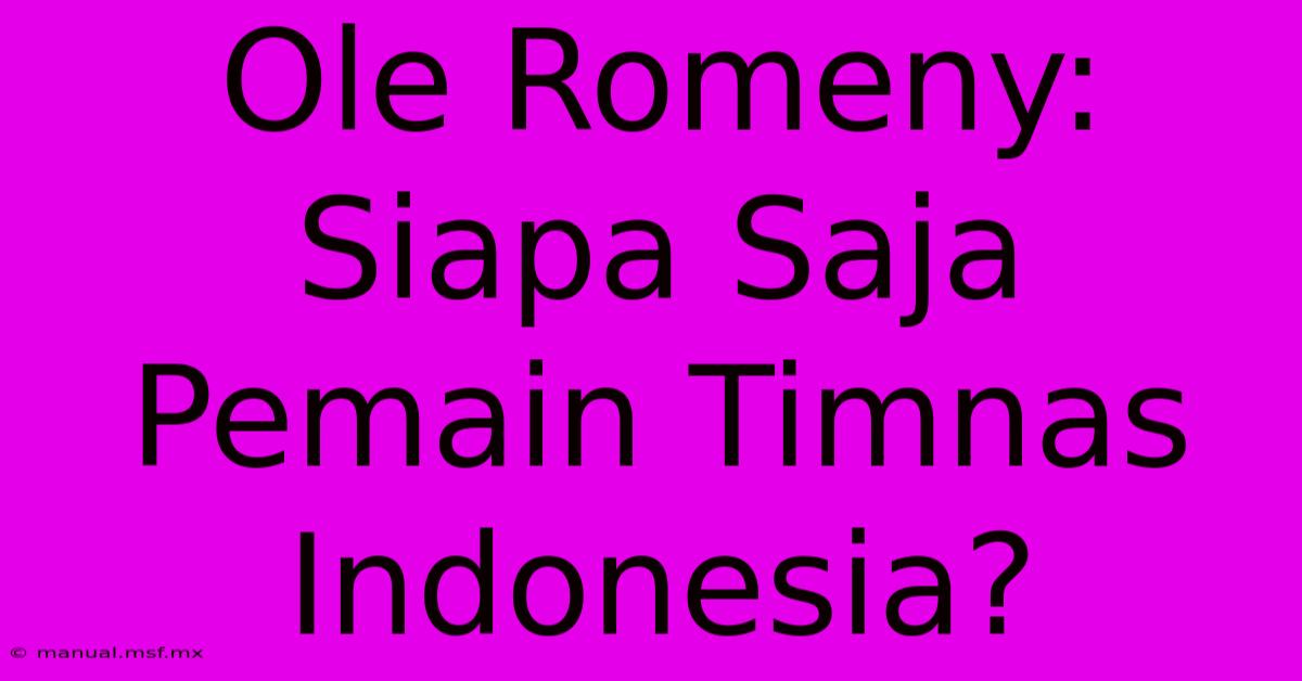 Ole Romeny: Siapa Saja Pemain Timnas Indonesia?