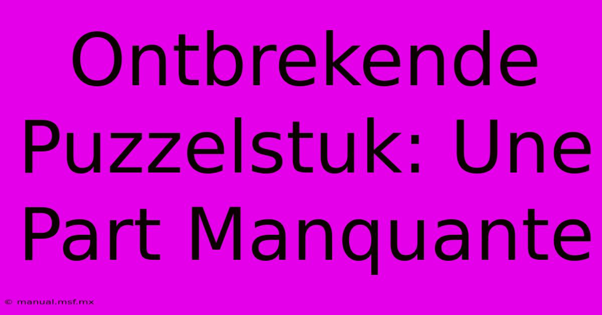 Ontbrekende Puzzelstuk: Une Part Manquante