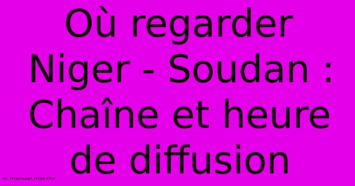 Où Regarder Niger - Soudan : Chaîne Et Heure De Diffusion