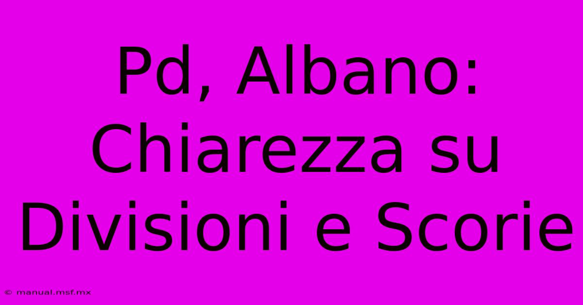 Pd, Albano: Chiarezza Su Divisioni E Scorie