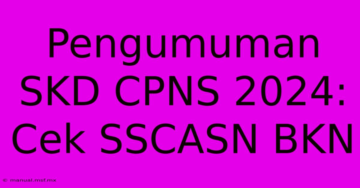 Pengumuman SKD CPNS 2024: Cek SSCASN BKN