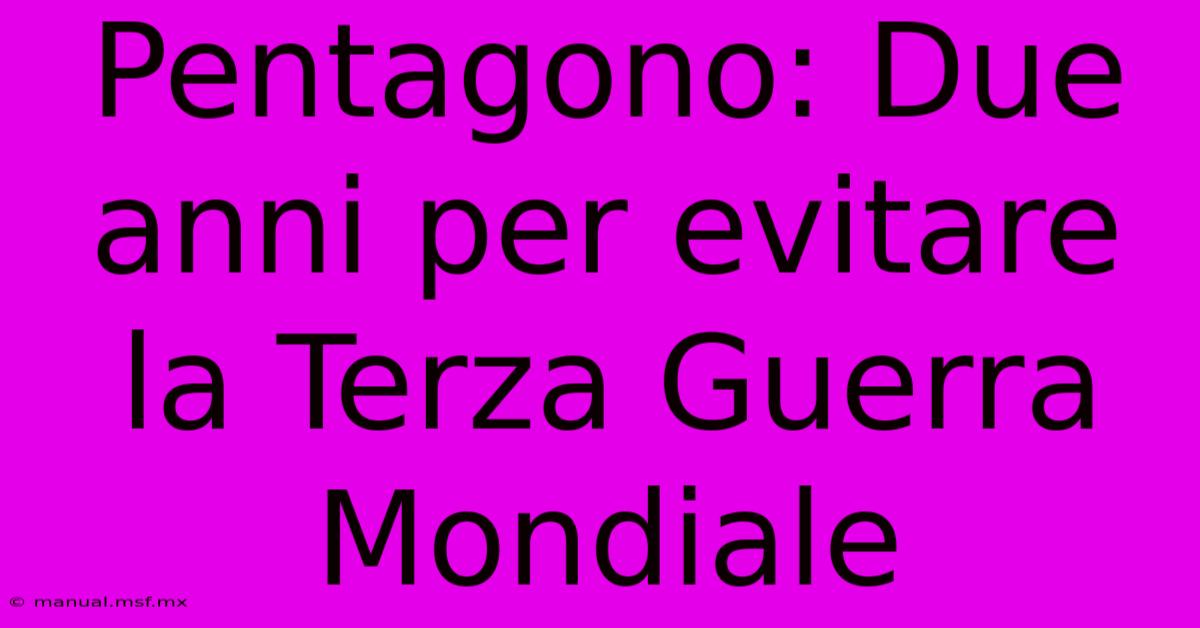 Pentagono: Due Anni Per Evitare La Terza Guerra Mondiale