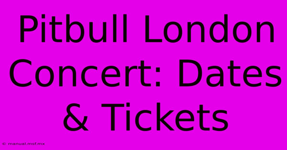 Pitbull London Concert: Dates & Tickets