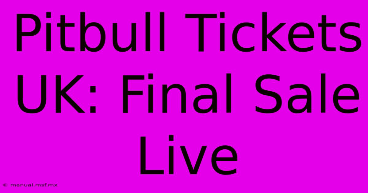 Pitbull Tickets UK: Final Sale Live