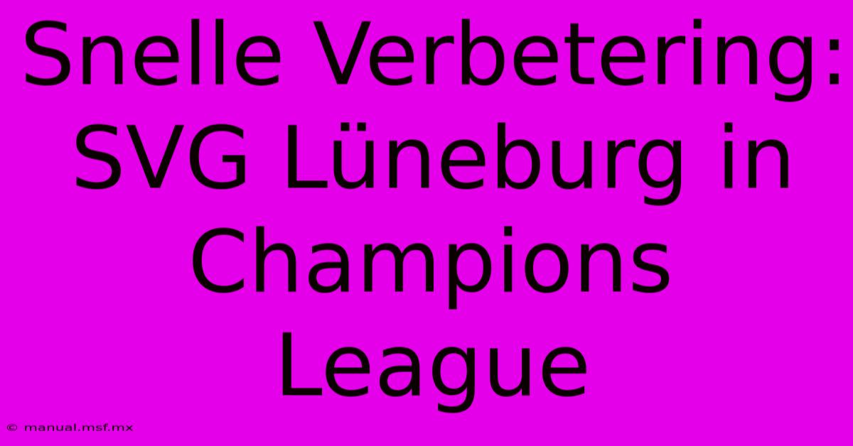 Snelle Verbetering: SVG Lüneburg In Champions League