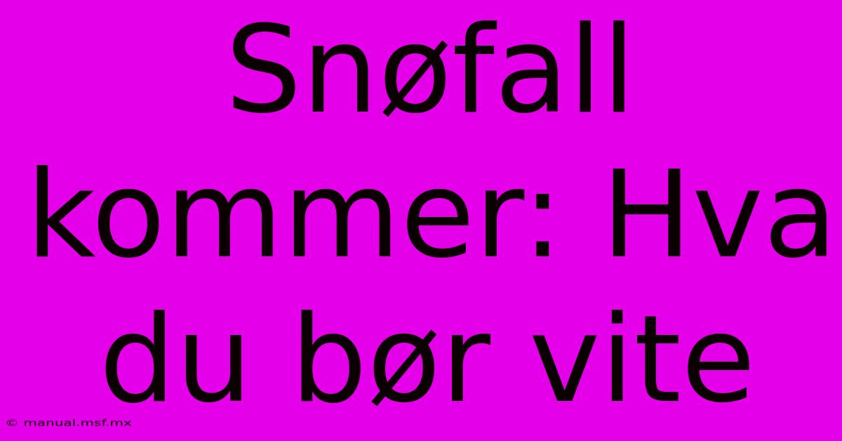 Snøfall Kommer: Hva Du Bør Vite