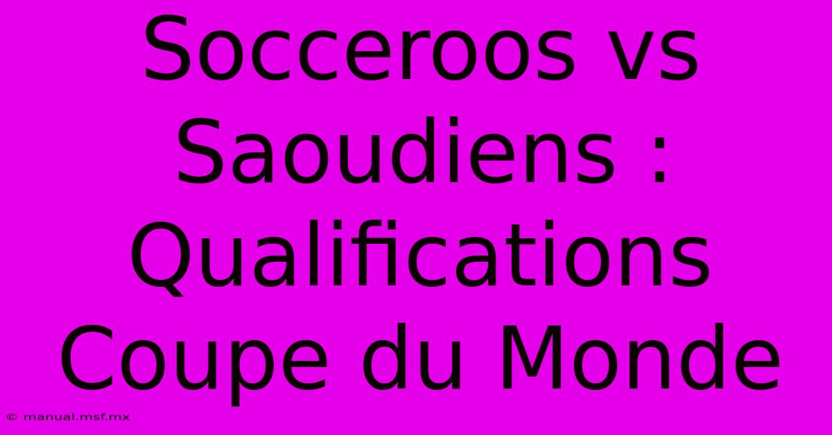 Socceroos Vs Saoudiens : Qualifications Coupe Du Monde