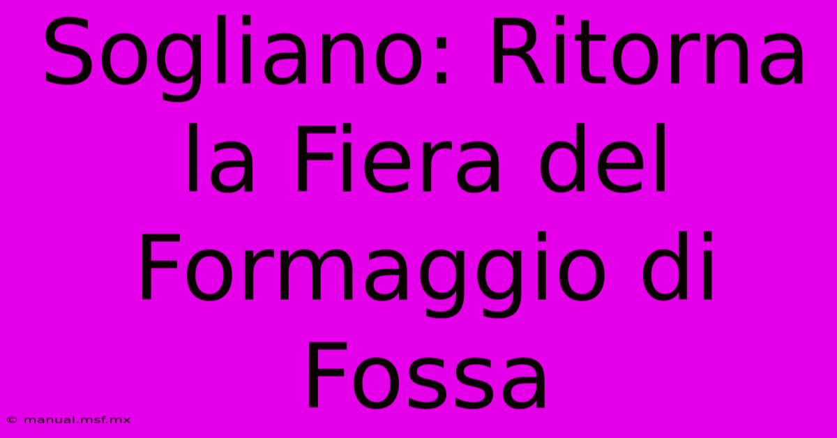 Sogliano: Ritorna La Fiera Del Formaggio Di Fossa