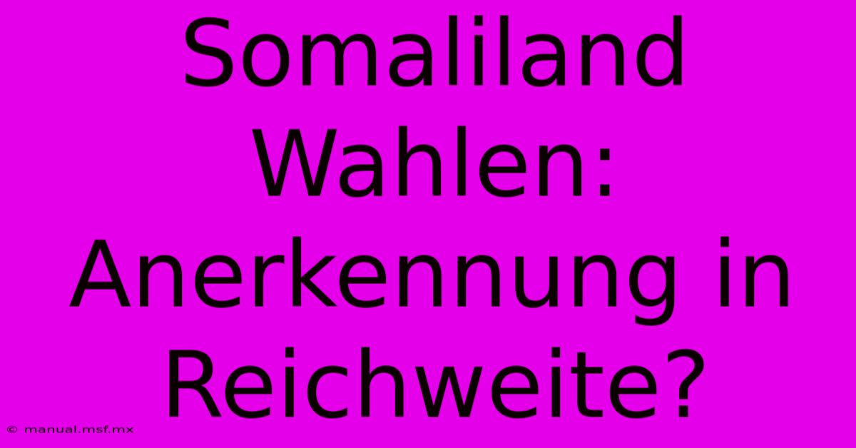 Somaliland Wahlen: Anerkennung In Reichweite?