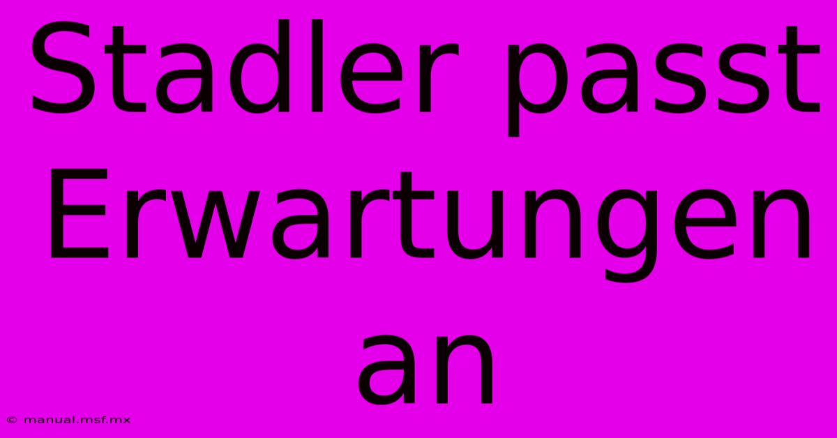 Stadler Passt Erwartungen An