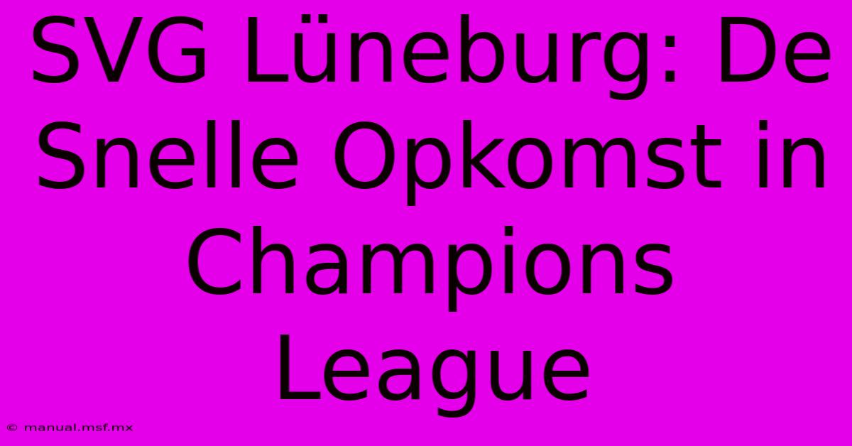 SVG Lüneburg: De Snelle Opkomst In Champions League 