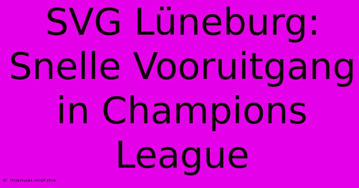 SVG Lüneburg: Snelle Vooruitgang In Champions League