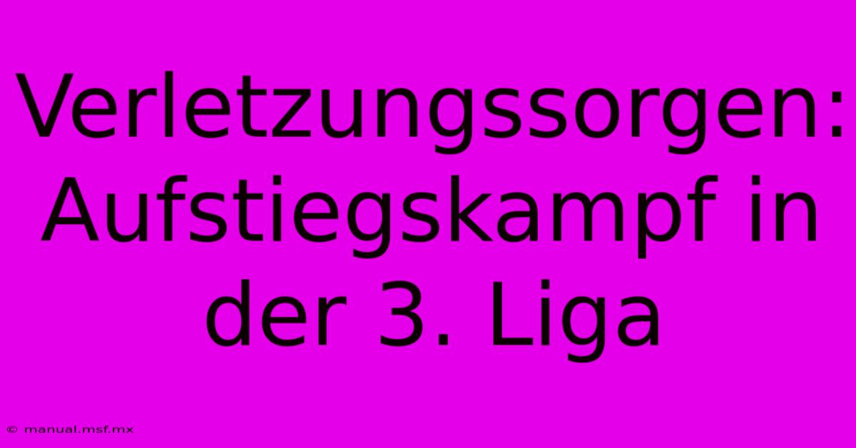 Verletzungssorgen: Aufstiegskampf In Der 3. Liga 