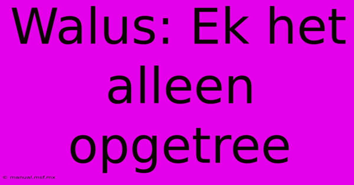 Walus: Ek Het Alleen Opgetree