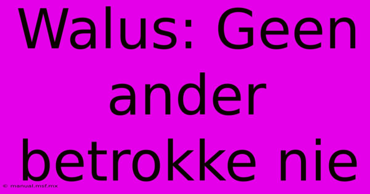 Walus: Geen Ander Betrokke Nie