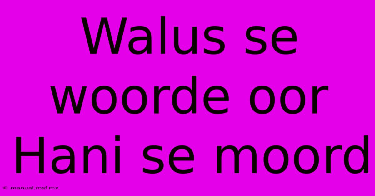 Walus Se Woorde Oor Hani Se Moord